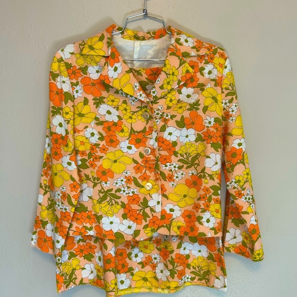 Vintage Mid Century Floral Jacket and Skirt Set